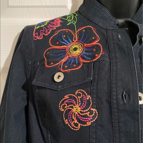 Multiples Embroidered Button Down Cropped Denim Jacket Sz SP - Picture 3 of 9